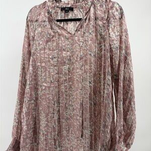 Ellos Floral Boho Blouse Womens Pink Sheer Smocked Cuffs Cottagecore Size 12
